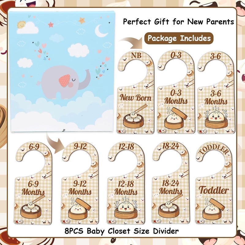 CORNER LACE Baby Closet Dividers 8PCS, Cute Dumpling Themed Wooden Double-Sided Clothes Size Hanger/Organizer from Newborn to Toddler for Nursery Decor Baby Shower Birthday Gender Reveal Party Gift - Image 5